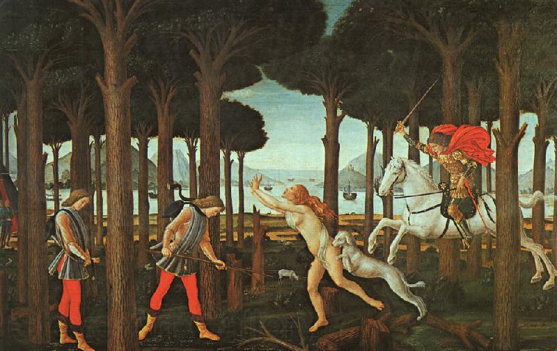 BOTTICELLI, Sandro The Story of Nastagio degli Onesti (first episode) ghj Norge oil painting art